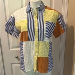 FRNCH Patchwork Button-down Shirt, Size XS